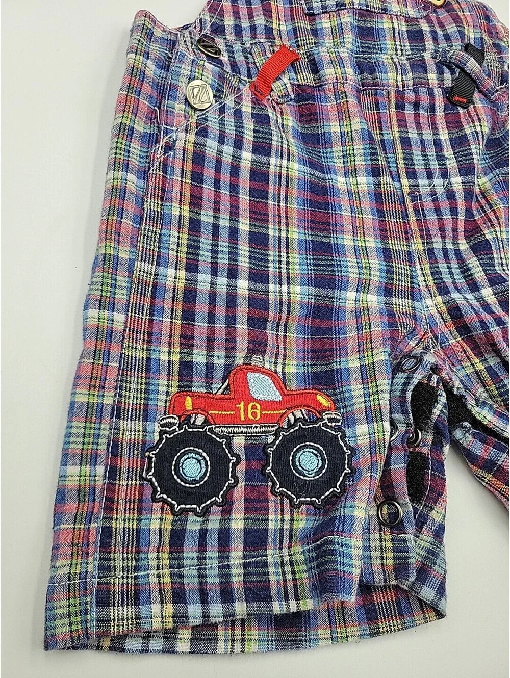 OshKosh B'Gosh Boys Size 24 Months Shortalls Blue, Red, White Plaid VTG